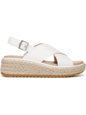 White Cross-Strap Espadrille Platform Sandal with Slingback Buckle